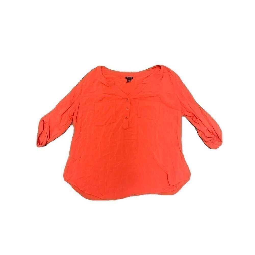 TORRID Light‎ Weight Long Sleeve Shirt Roll Up Sleeves V Neck Size 0X